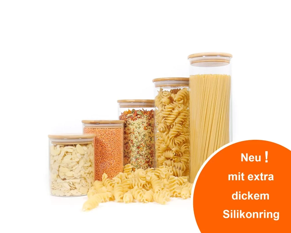 Runde Vorratsgläser mit Bambusdeckel 5er Set