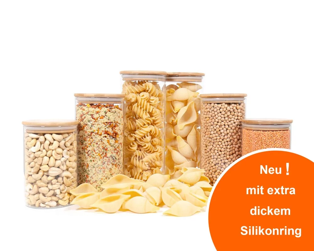 Runde Vorratsgläser mit Bambusdeckel 6er Set