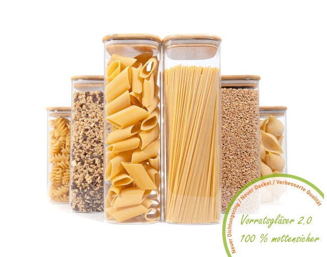 Bocaux de rangement carrés avec couvercles en bambou, lot de 6 grands