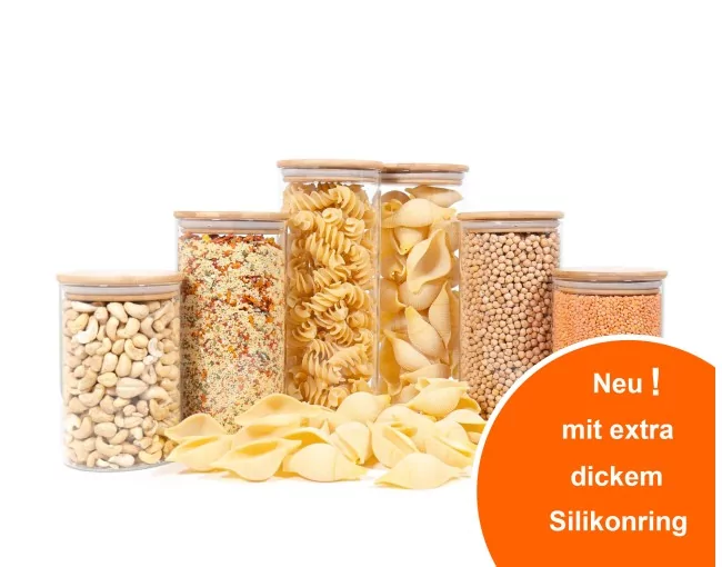 Runde Vorratsgläser mit Bambusdeckel 6er Set