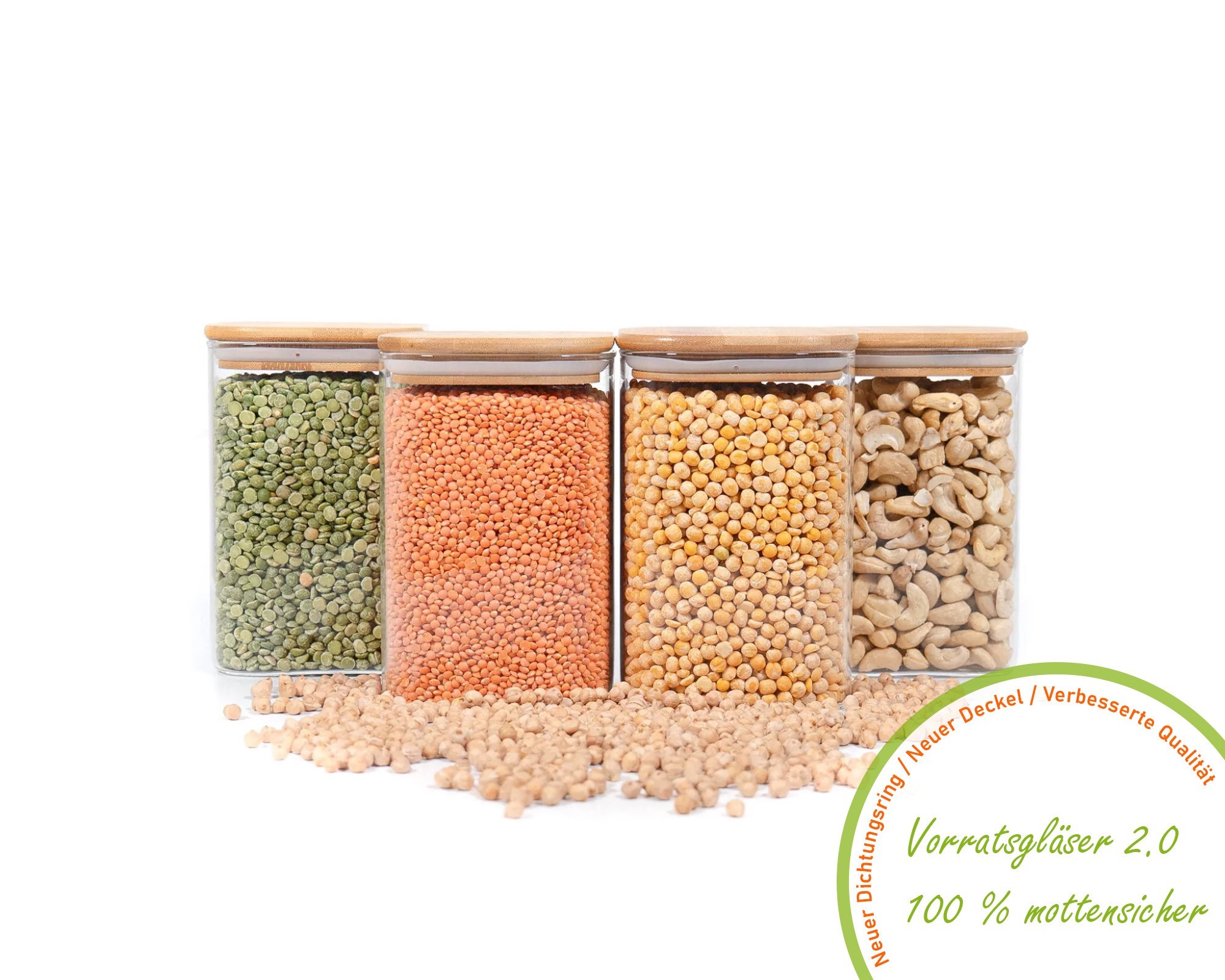 Bocaux de conservation carrés avec couvercles en bambou, lot de 4, 1200 ml