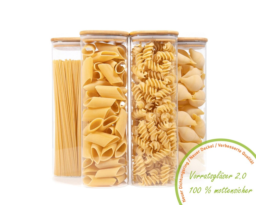 Barattoli quadrati con coperchio in bambù, set da 4, 2400 ml