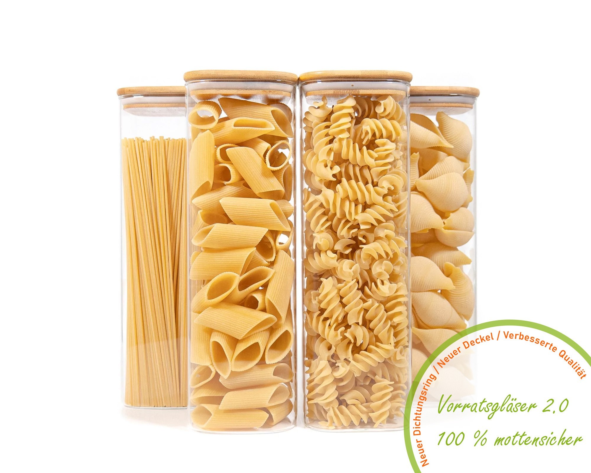 Square storage jars with bamboo lids, set of 4, 2400 ml