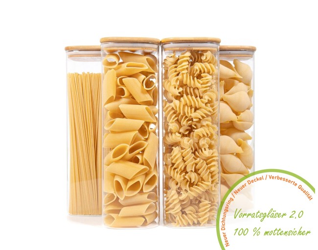 Square storage jars with bamboo lids, set of 4, 2400 ml