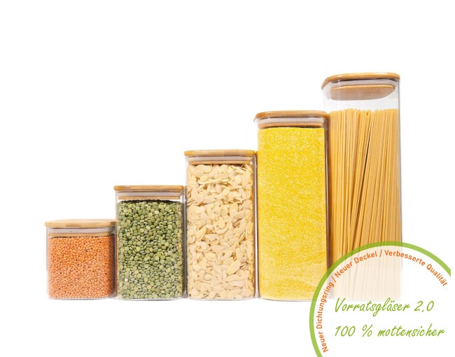 Square storage jars with bamboo lids individually