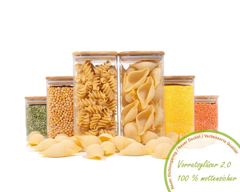 Bocaux de rangement carrés avec couvercles en bambou, lot de 6