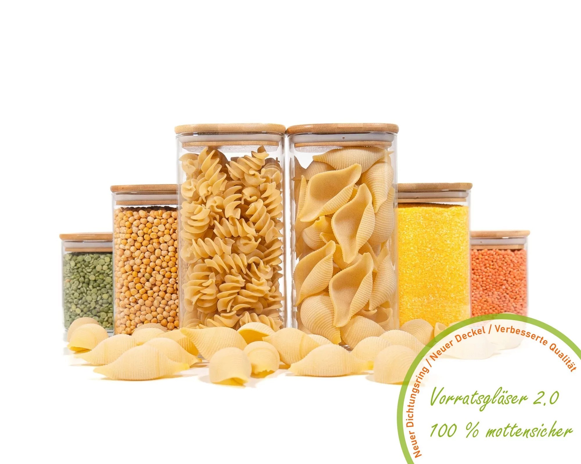 Quadratische Vorratsgläser mit Bambusdeckel 6er Set