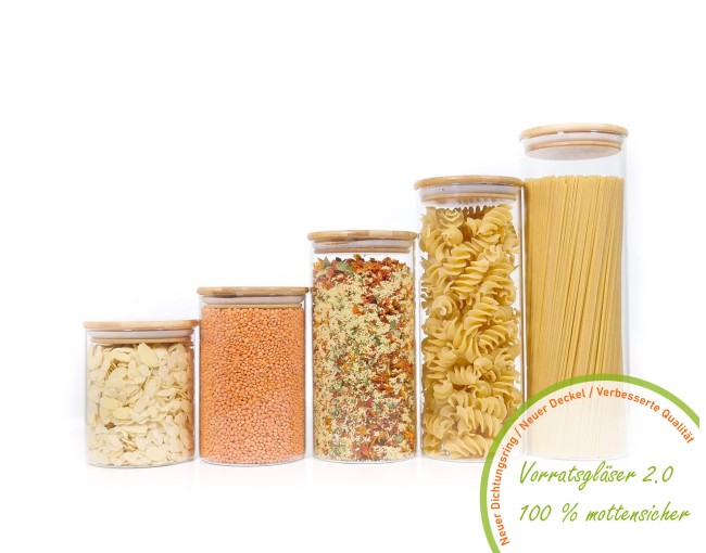 B-Stock Bocaux de conservation ronds avec couvercles en bambou individuellement