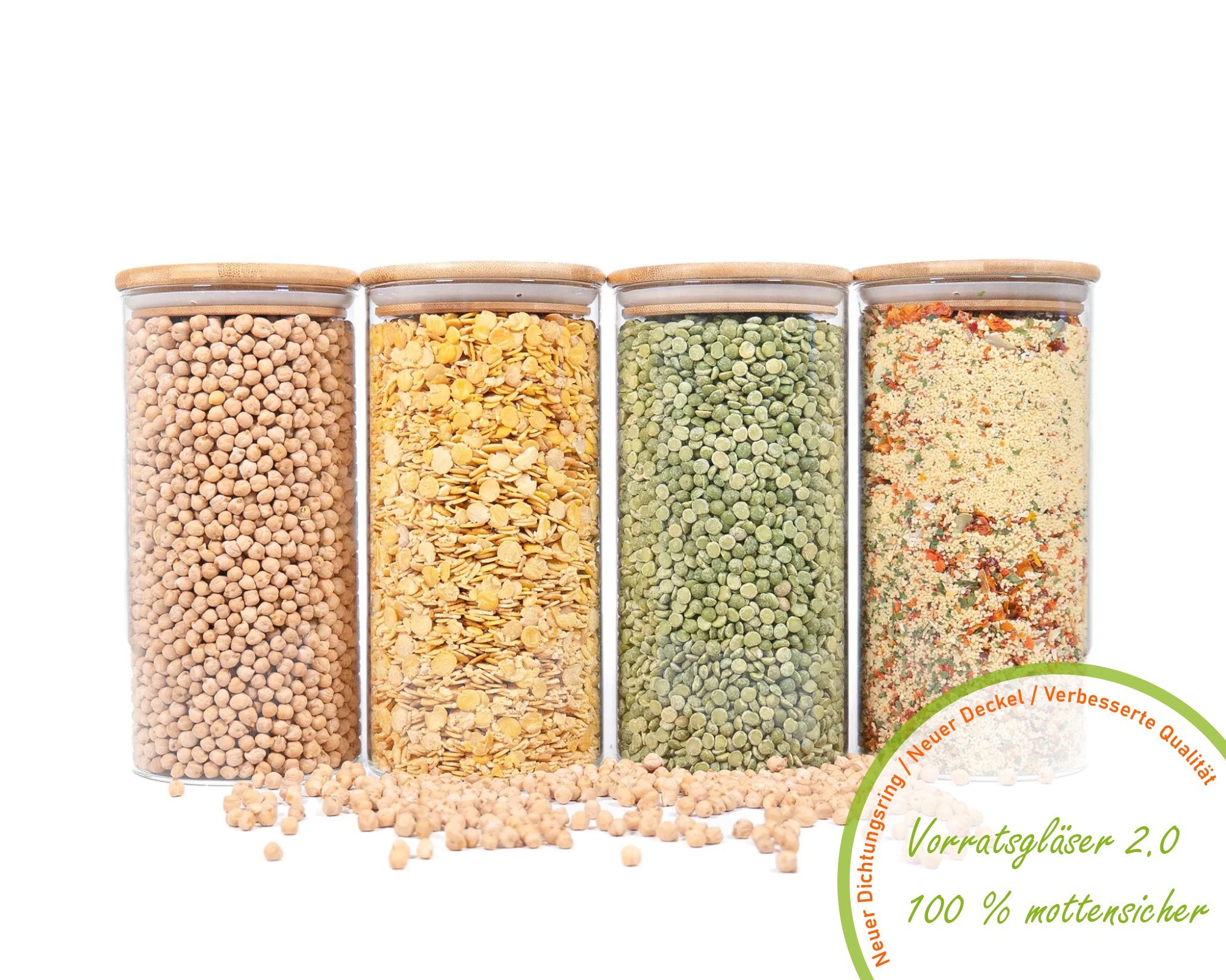 Bocaux de conservation ronds avec couvercles en bambou, lot de 4, 1400 ml