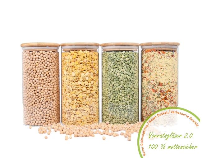 Bocaux de conservation ronds avec couvercles en bambou, lot de 4, 1400 ml