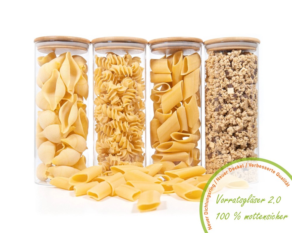 Round storage jars with bamboo lids, set of 4, 1700 ml