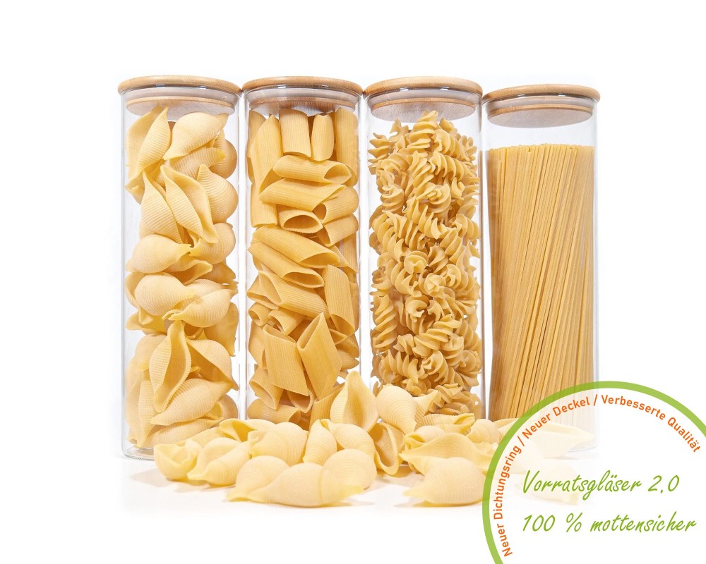 Round storage jars with bamboo lids, set of 4, 2000 ml