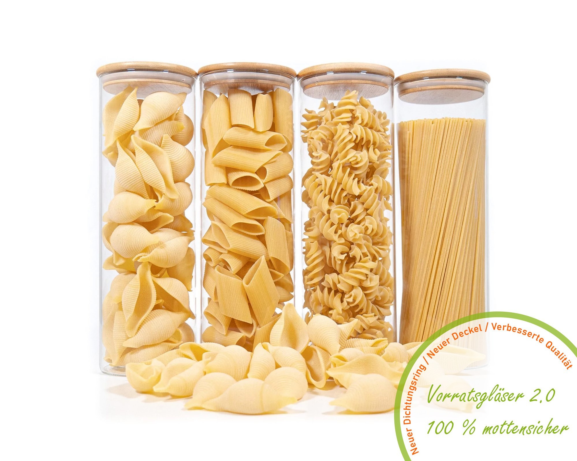 Round storage jars with bamboo lids, set of 4, 2000 ml