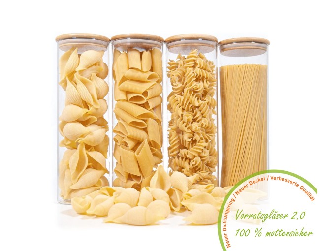 Round storage jars with bamboo lids, set of 4, 2000 ml