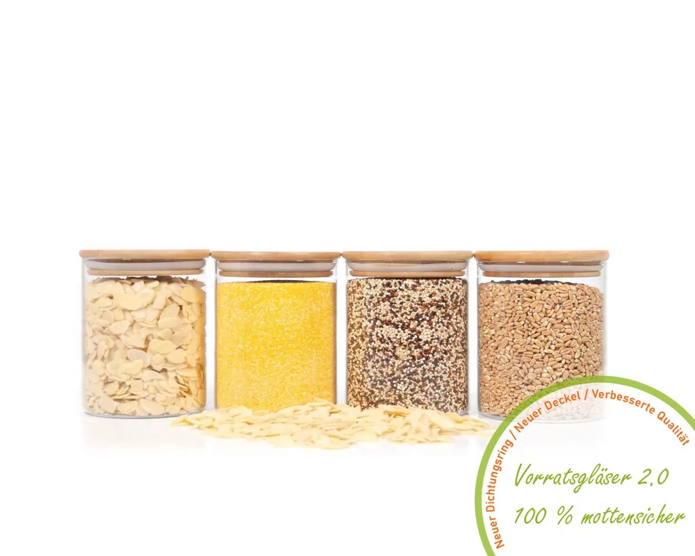 Runde Vorratsgläser mit Bambusdeckel 4er Set 800ml