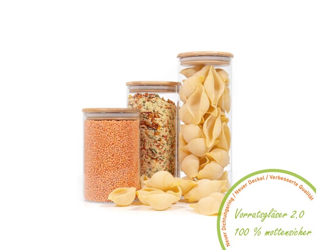 Round storage jars with bamboo lids, set of 3