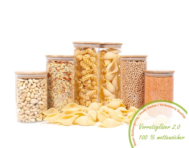 Round storage jars with bamboo lids, set of 6