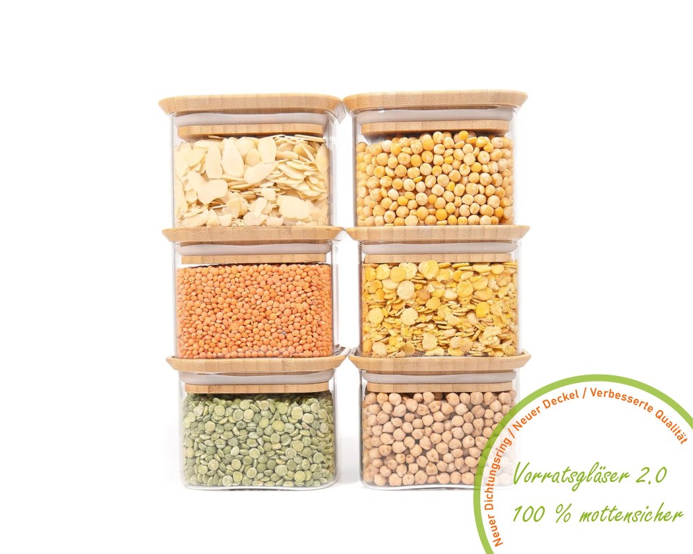 Square storage jars, stackable, set of 6