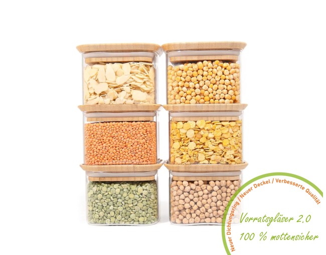 Bocaux de rangement carrés, empilables, lot de 6