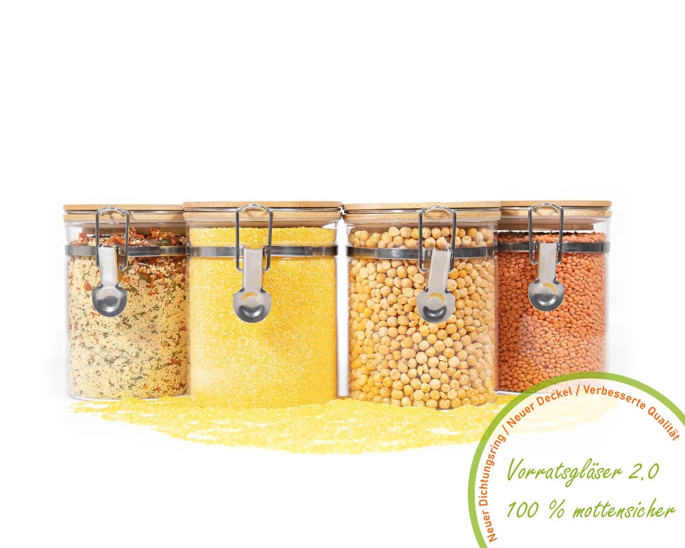 Clip-on storage jars with bamboo lids, set of 4, 850ml