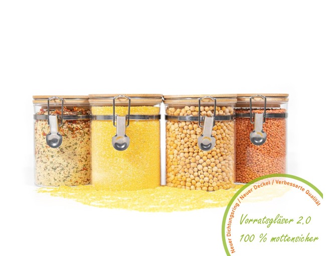 Clip-on storage jars with bamboo lids, set of 4, 850ml