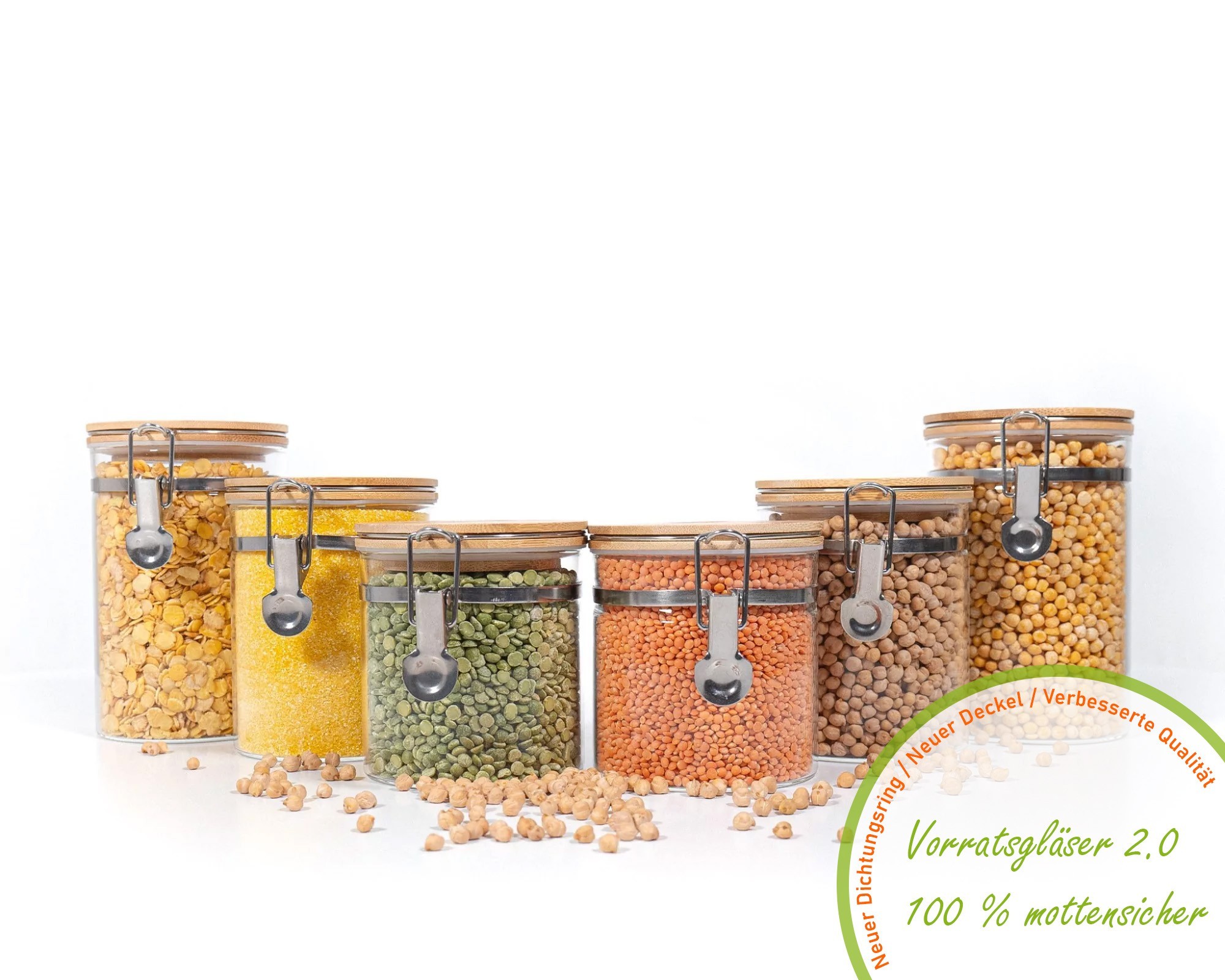 Bocaux de rangement à clipser avec couvercles en bambou, lot de 6