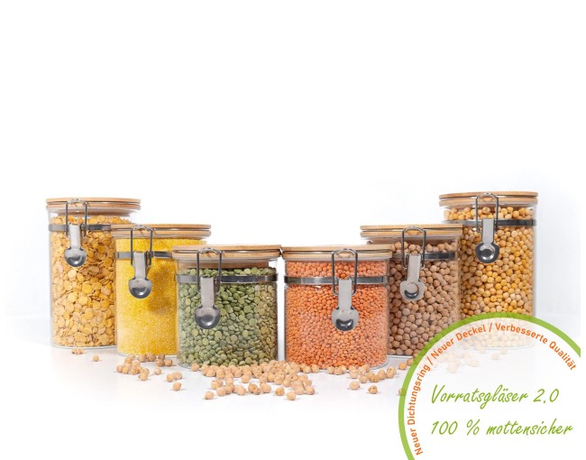 Bocaux de rangement à clipser avec couvercles en bambou, lot de 6