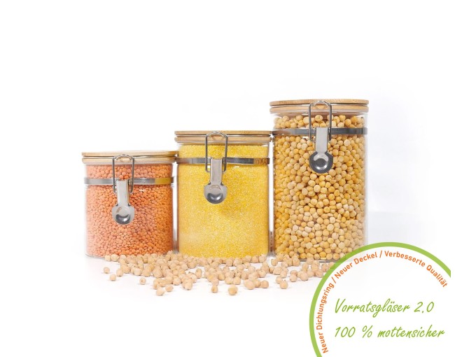 Bocaux de rangement à clipser avec couvercles en bambou, lot de 3