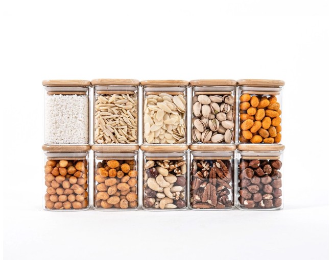 Schmale quadratische Gewürzgläser 8 cm hoch 10er Set