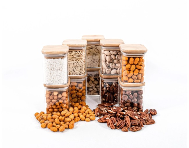 Schmale quadratische Gewürzgläser 8 cm hoch 10er Set