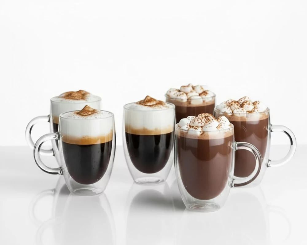 Doppelwandige 350 ml Gläser mit Henkel 6er Set