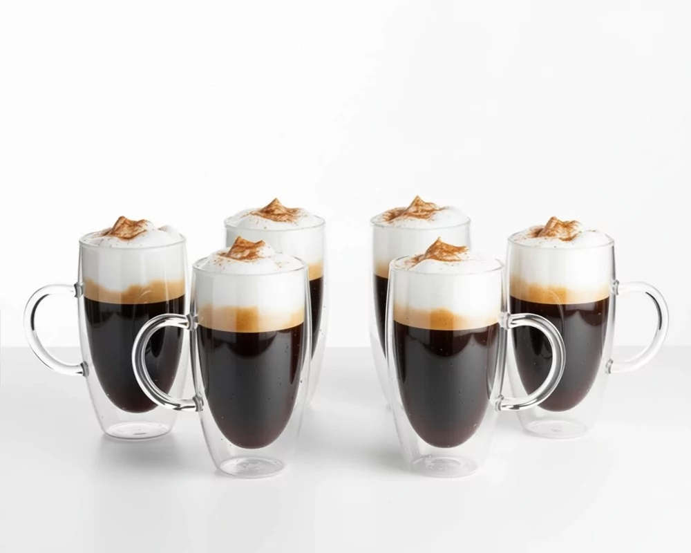 Doppelwandige 450 ml Gläser mit Henkel 6er Set