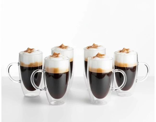 Doppelwandige 450 ml Gläser mit Henkel 6er Set