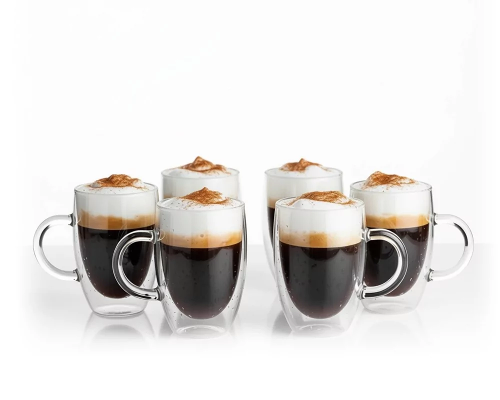 Doppelwandige 350 ml Gläser mit Henkel 6er Set