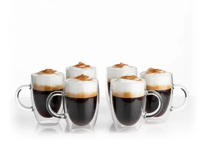 Doppelwandige 350 ml Gläser mit Henkel 6er Set