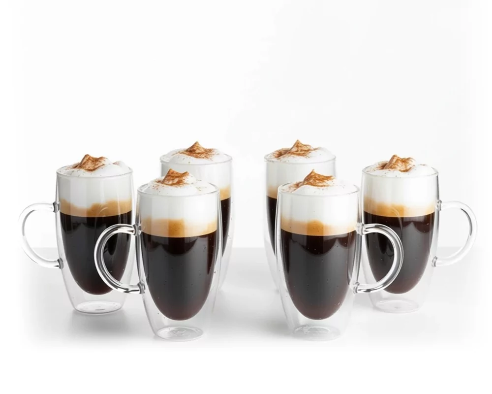 Doppelwandige 450 ml Gläser mit Henkel 6er Set