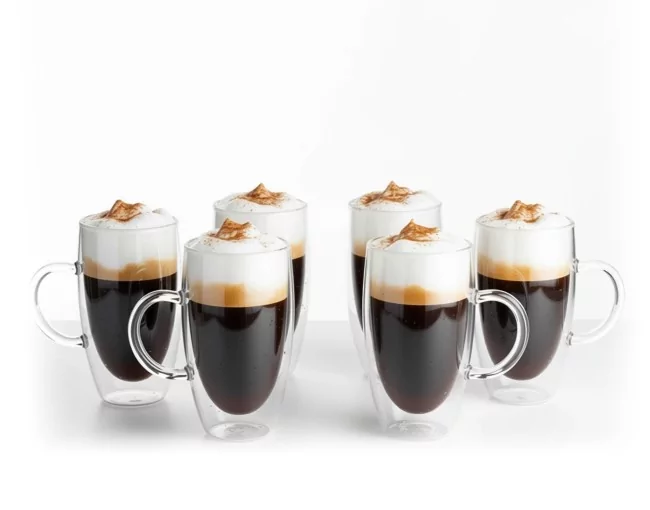 Doppelwandige 450 ml Gläser mit Henkel 6er Set