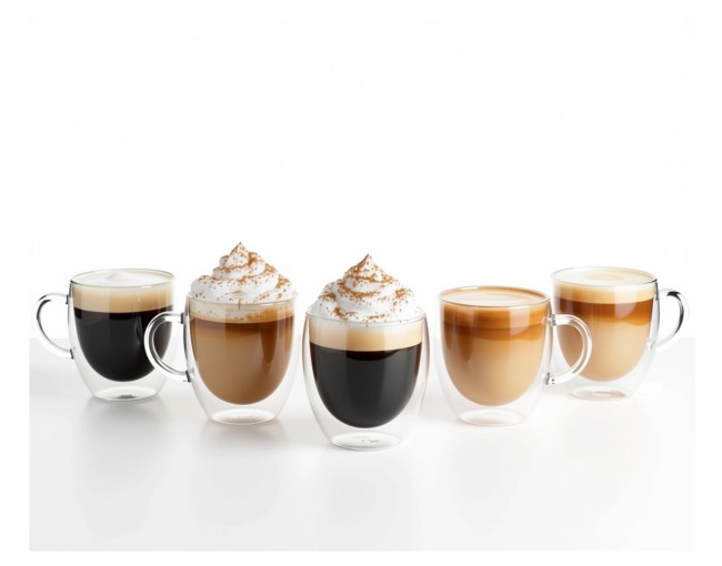 Double-walled 200 ml glasses with handle, set of 6