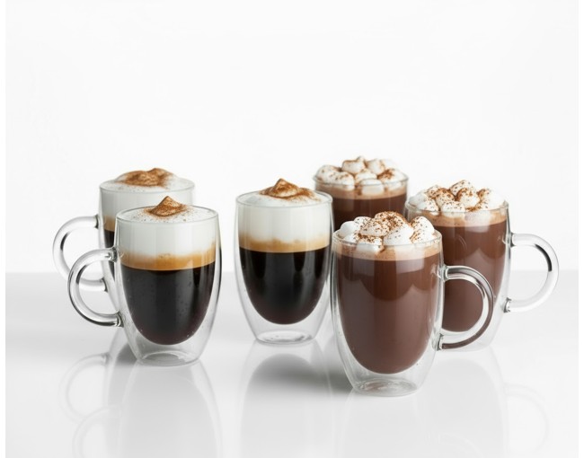 Doppelwandige 350 ml Gläser mit Henkel 6er Set