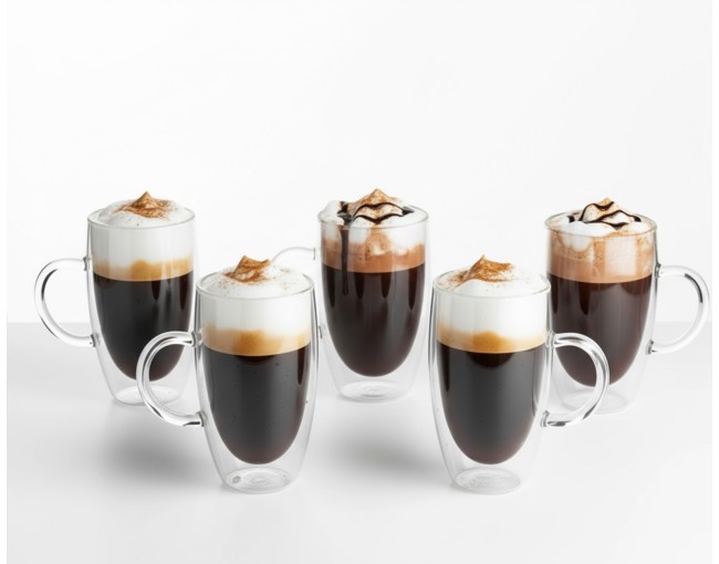 Double-walled 450 ml glasses with handle, set of 6