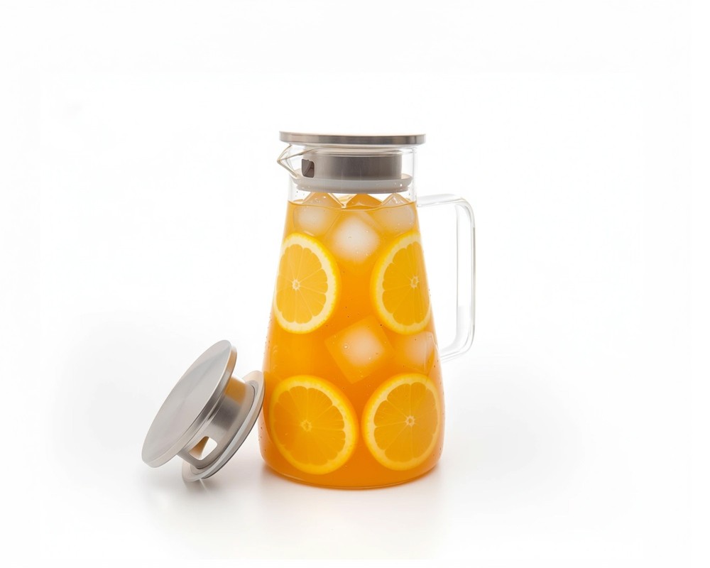 Caraffa in vetro con coperchio in acciaio inox larga 1500 ml