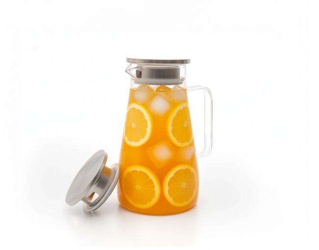 Caraffa in vetro con coperchio in acciaio inox larga 1500 ml