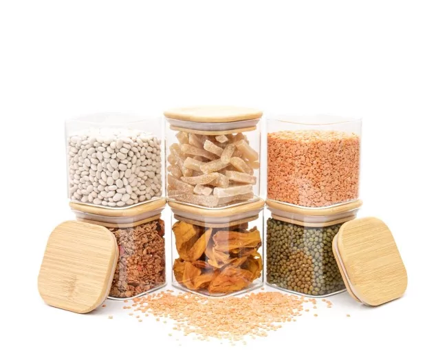 Schmale quadratische Vorratsgläser 8cm hoch 6er Set Ø8cm