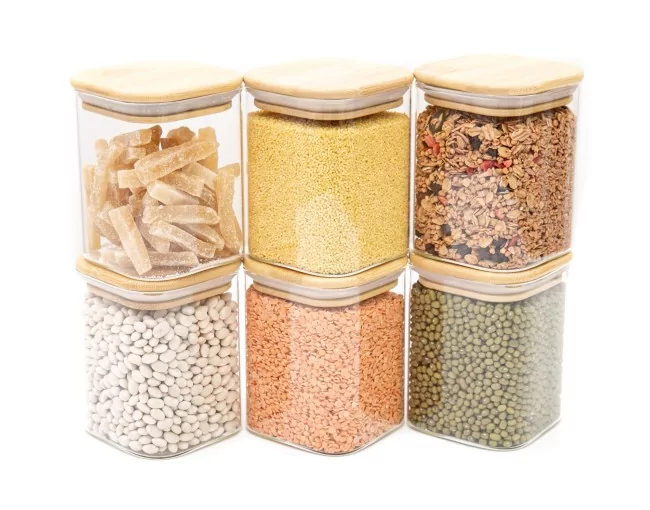 Schmale quadratische Vorratsgläser 10cm hoch 6er Set Ø8cm