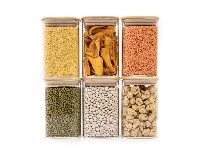 Schmale quadratische Vorratsgläser 12cm hoch 6er Set Ø8cm