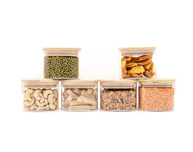 Round storage jars with bamboo lids, set of 4, 800ml