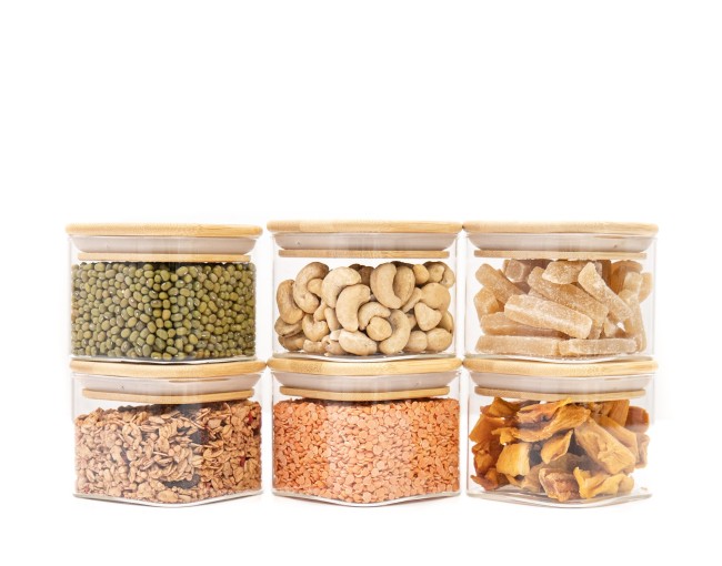 Schmale quadratische Vorratsgläser 6cm hoch 6er Set Ø8cm