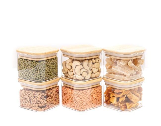 Schmale quadratische Vorratsgläser 6cm hoch 6er Set Ø8cm