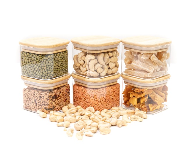 Bocaux de conservation ronds avec couvercles en bambou, lot de 4, 800 ml