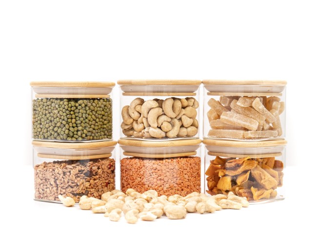 Barattoli rotondi con coperchio in bambù, set da 4, 800 ml